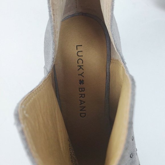 Lucky Brand Barlenna Women's Suede Studded Peep Toe Booties Sz 5.5M NWOB - Picture 8 of 9